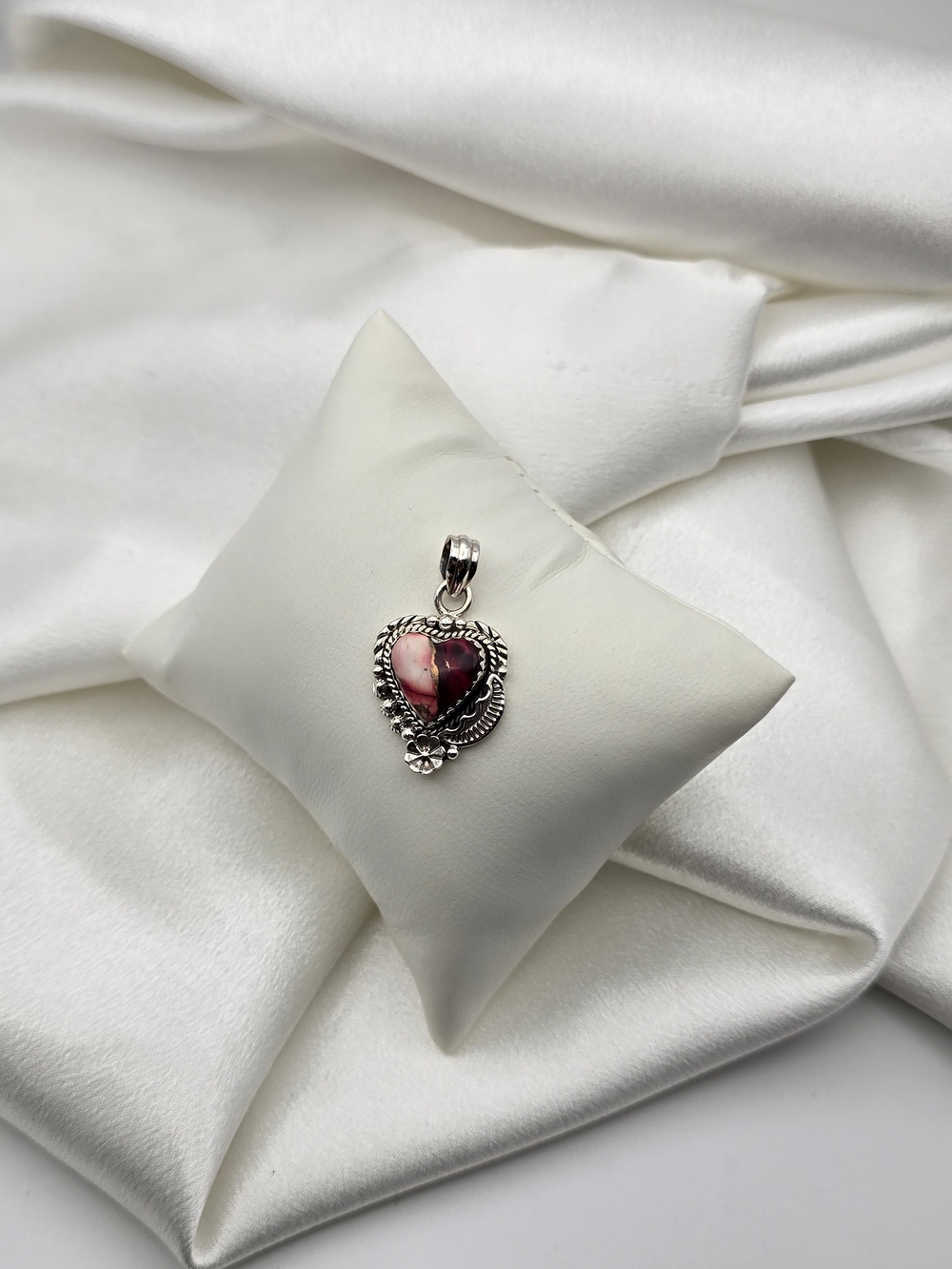 Sterling Silver 925 Heart-Shaped Rose Dahlia Gemstone Pendant